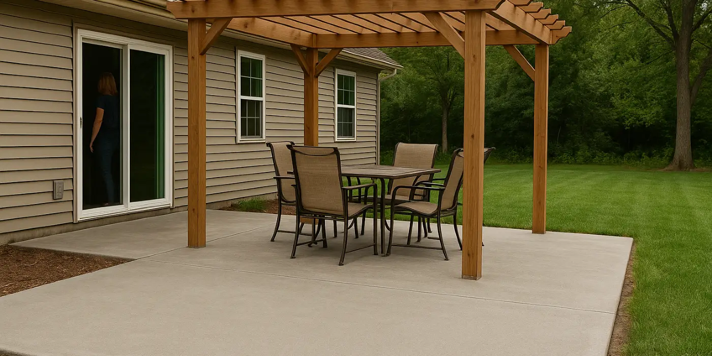 a concrete patio with a pergola from ES Concrete Solutions in Round Rock, TX - Commercial Concrete Repairs a concrete patio with a pergola from ES Concrete Solutions in Round Rock, TX - Commercial Concrete Repairs