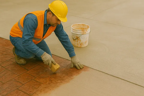 a male worker working on a concrete stamped project from ES Concrete Solutions in Round Rock, TX - Commercial Concrete Repairs a male worker working on a concrete stamped project from ES Concrete Solutions in Round Rock, TX - Commercial Concrete Repairs
