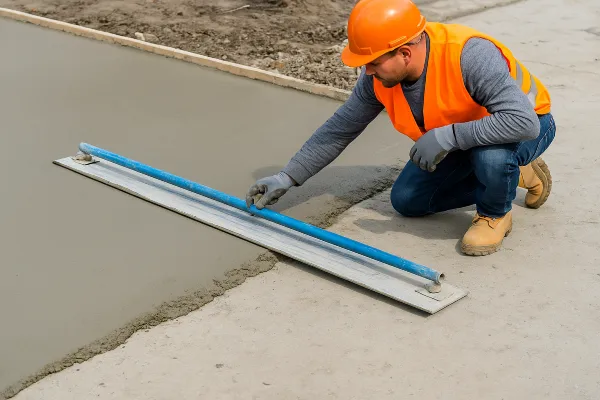 a male worker smoothing a fresh concrete slab from ES Concrete Solutions in Round Rock, TX - Commercial Concrete Repairs a male worker smoothing a fresh concrete slab from ES Concrete Solutions in Round Rock, TX - Commercial Concrete Repairs