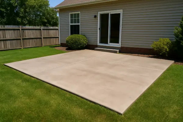 a house featuring a new concrete patio from ES Concrete Solutions in Round Rock, TX - Concrete Cutting Services