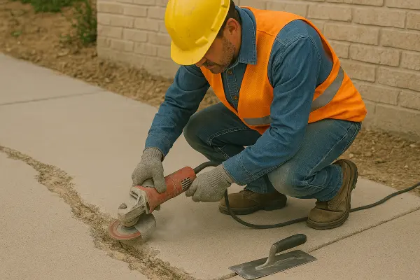 a male worker repairing a sidewalk from ES Concrete Solutions in Leander, TX - Leander TX a male worker repairing a sidewalk from ES Concrete Solutions in Leander, TX - Leander TX